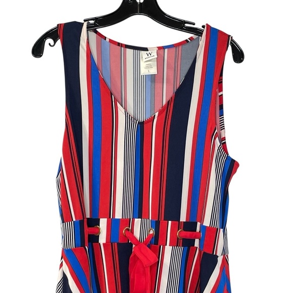 Wrapper Multicolor Striped Dress size L. Ribbon sash, Stretchy, July 4th - Picture 4 of 10